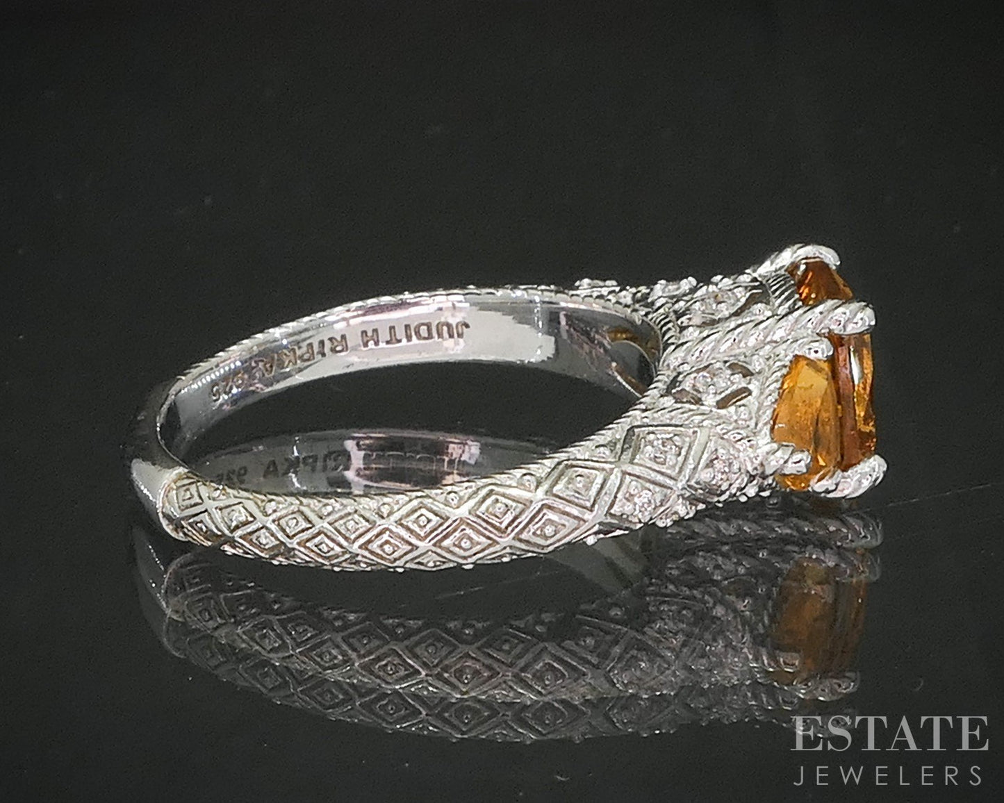 Sterling Silver Judith Ripka Natural Citrine & CZ Ladies Ring 5.5g p17288