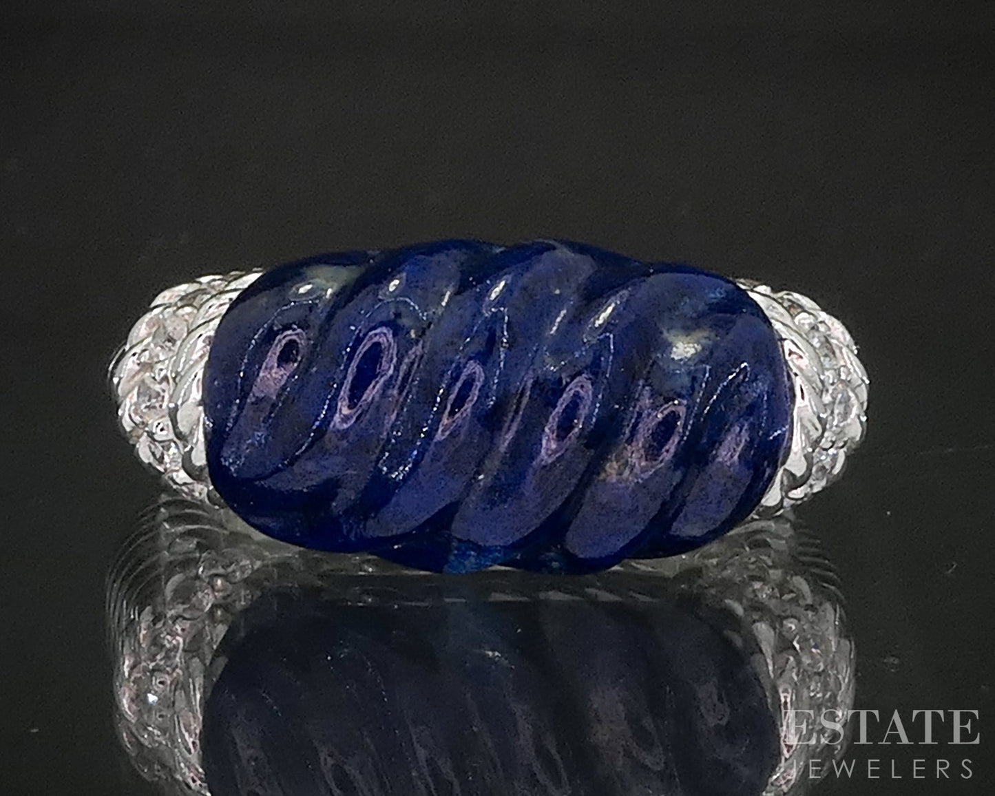 Sterling Silver Judith Ripka Natural Lapis & CZ Ladies Band Ring 9.8g p17289