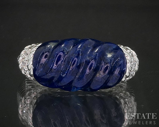 Sterling Silver Judith Ripka Natural Lapis & CZ Ladies Band Ring 9.8g p17289