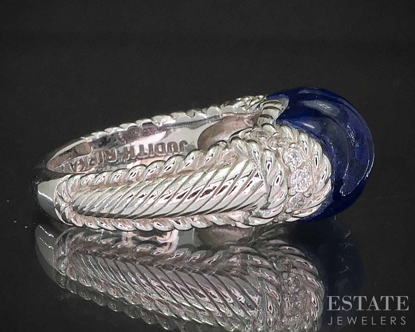 Sterling Silver Judith Ripka Natural Lapis & CZ Ladies Band Ring 9.8g p17289