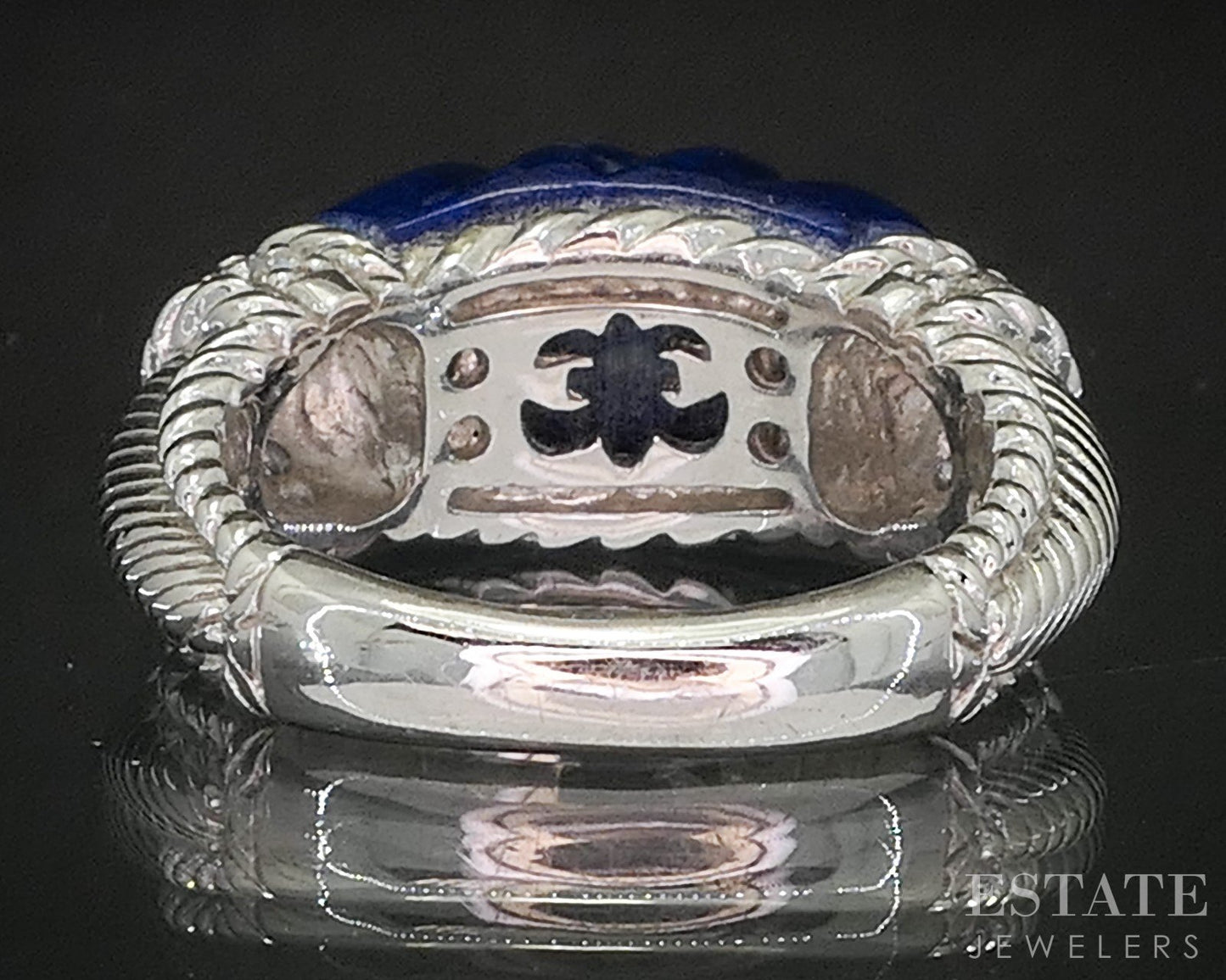 Sterling Silver Judith Ripka Natural Lapis & CZ Ladies Band Ring 9.8g p17289