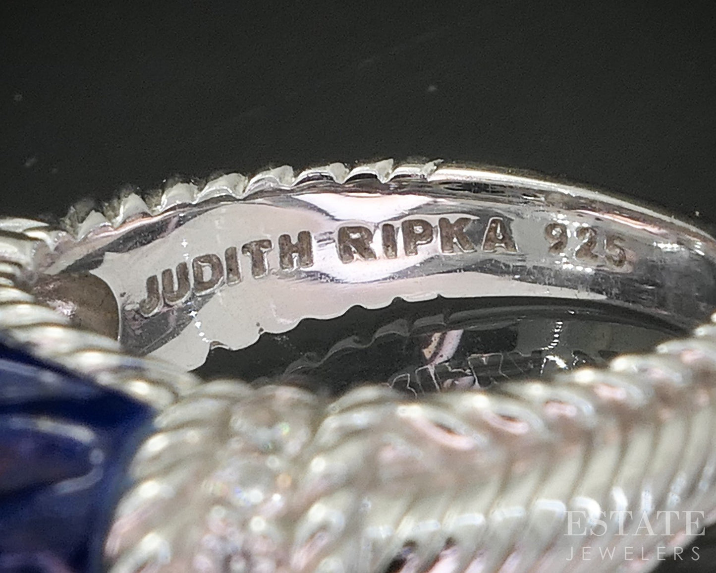 Sterling Silver Judith Ripka Natural Lapis & CZ Ladies Band Ring 9.8g p17289