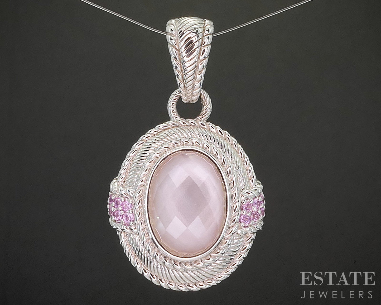 Sterling Silver Judith Ripka Pink Mother of Pearl & CZ Pendant 12.5g p17295