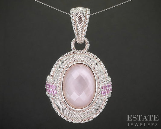 Sterling Silver Judith Ripka Pink Mother of Pearl & CZ Pendant 12.5g p17295