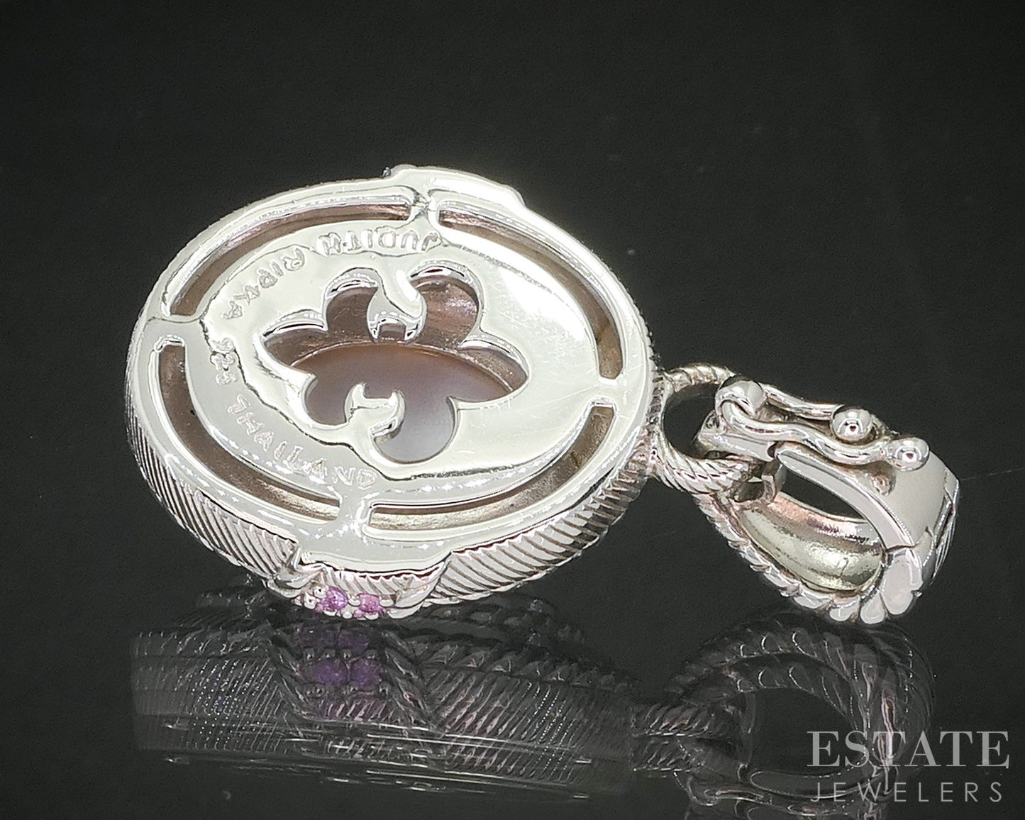 Sterling Silver Judith Ripka Pink Mother of Pearl & CZ Pendant 12.5g p17295