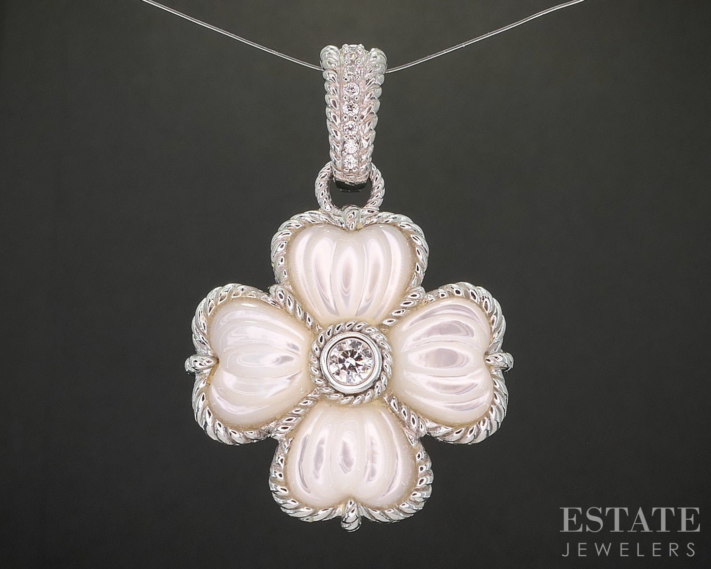 Sterling Silver Judith Ripka Mother of Pearl & CZ Flower Pendant 19g p17302