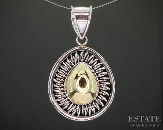 18k & Sterling Silver BA Bali Teardrop Ladies Pendant 9.6g p17303