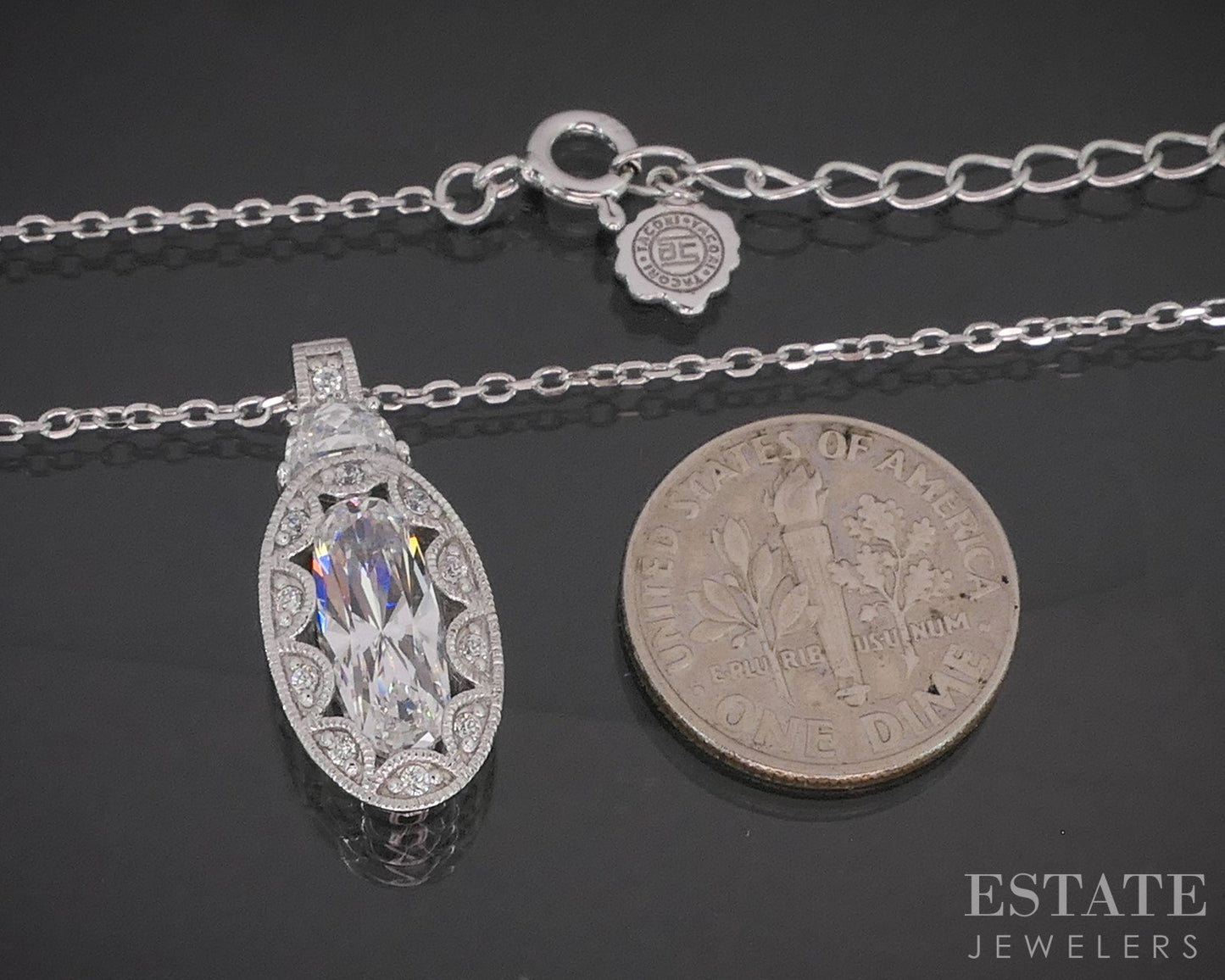 Sterling Silver Tacori Epiphany CZ Oval Halo Ladies Necklace 4.8g 18"L p17305