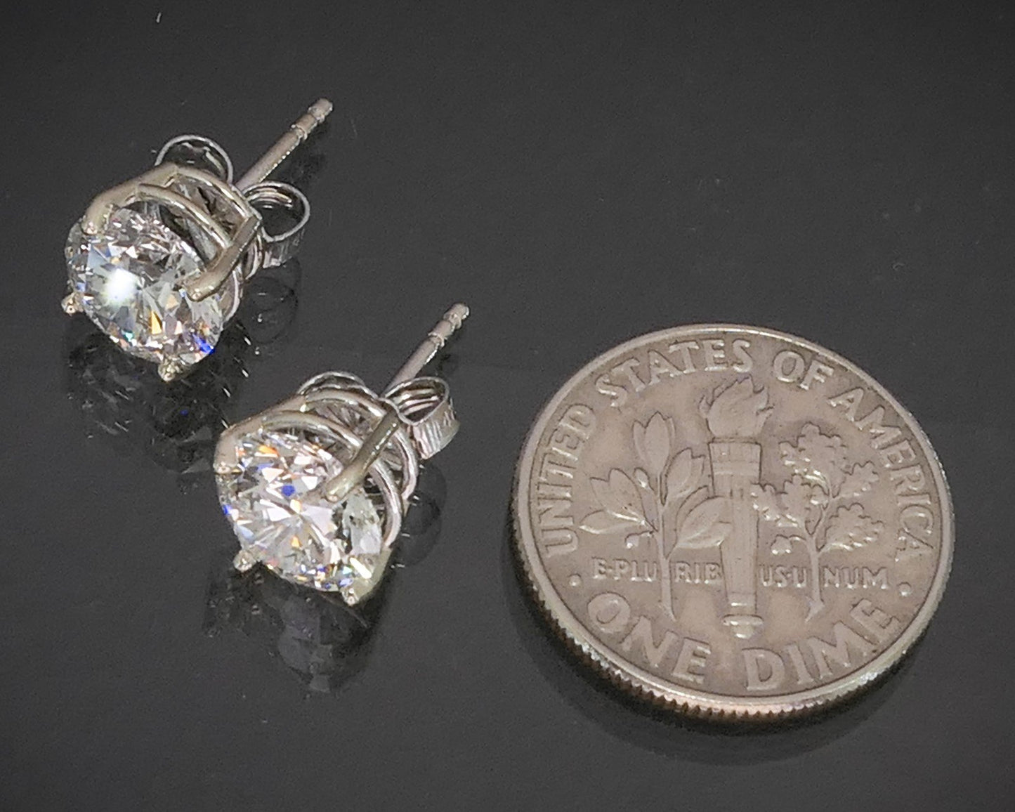 14k White Gold Round Lab Created 3.00ctw Diamond Stud Earrings p17461