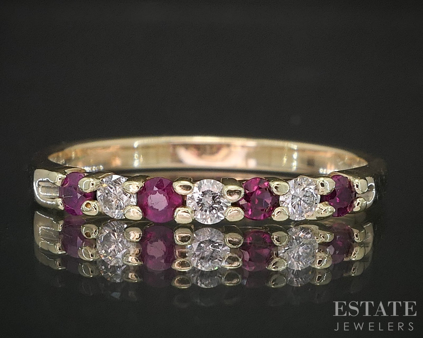 10k Yellow Gold Natural Ruby & Diamond Ladies Band Ring 1.6g p17215b