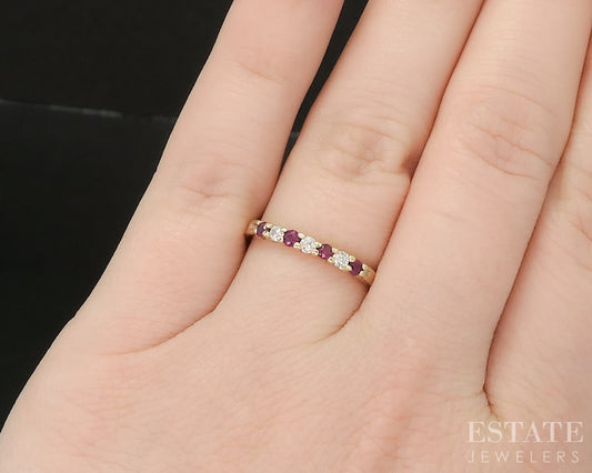 10k Yellow Gold Natural Ruby & Diamond Ladies Band Ring 1.6g p17215b