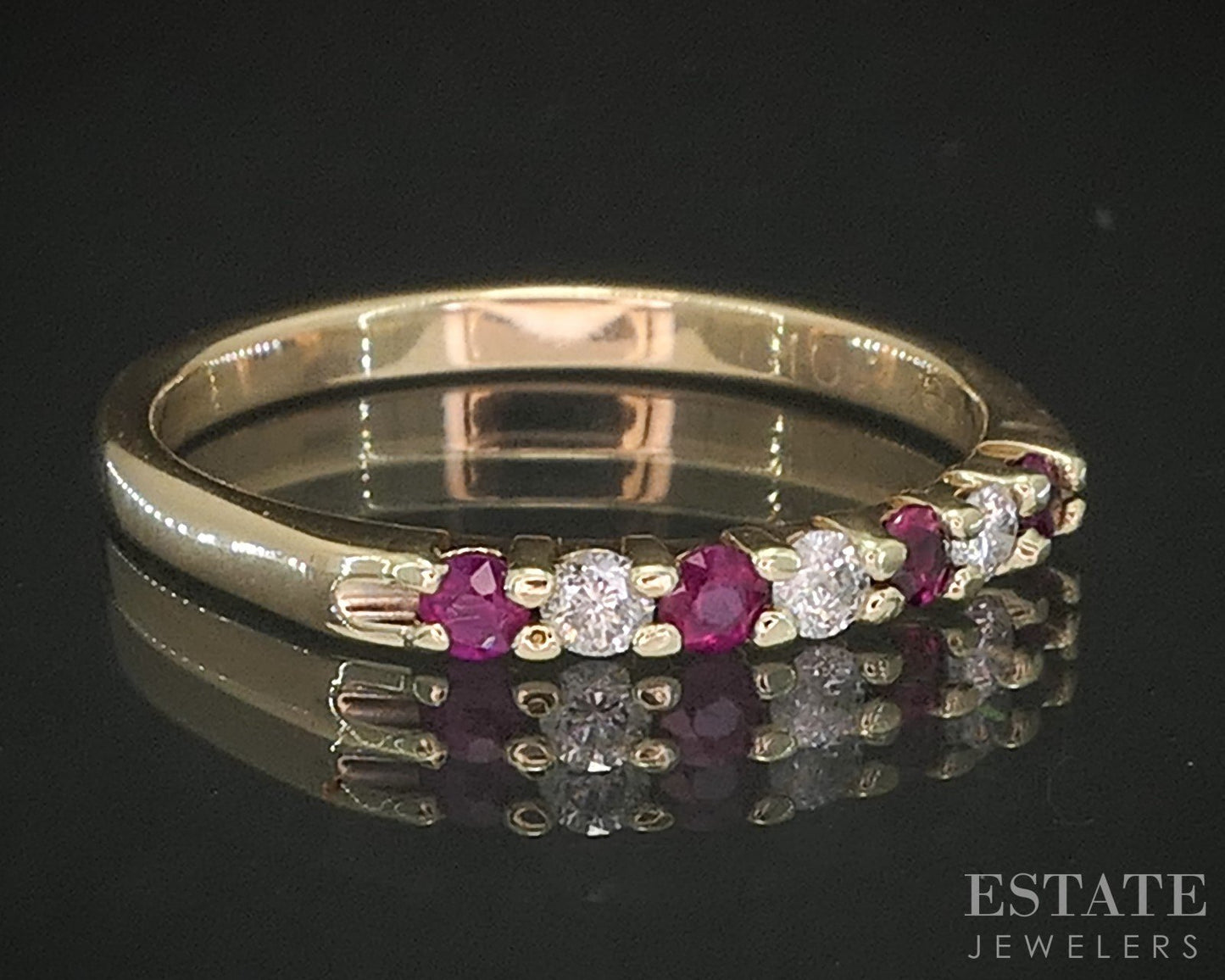 10k Yellow Gold Natural Ruby & Diamond Ladies Band Ring 1.6g p17215b
