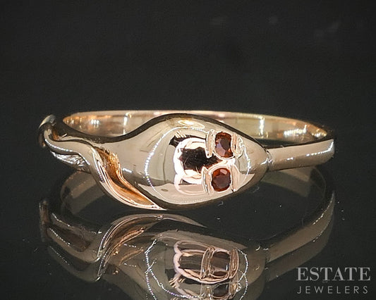 Vintage 10k Rose Gold Natural Garnet Snake Head Ladies Band Ring 1.6g p17226b