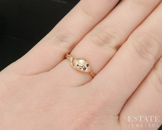Vintage 10k Rose Gold Natural Garnet Snake Head Ladies Band Ring 1.6g p17226b
