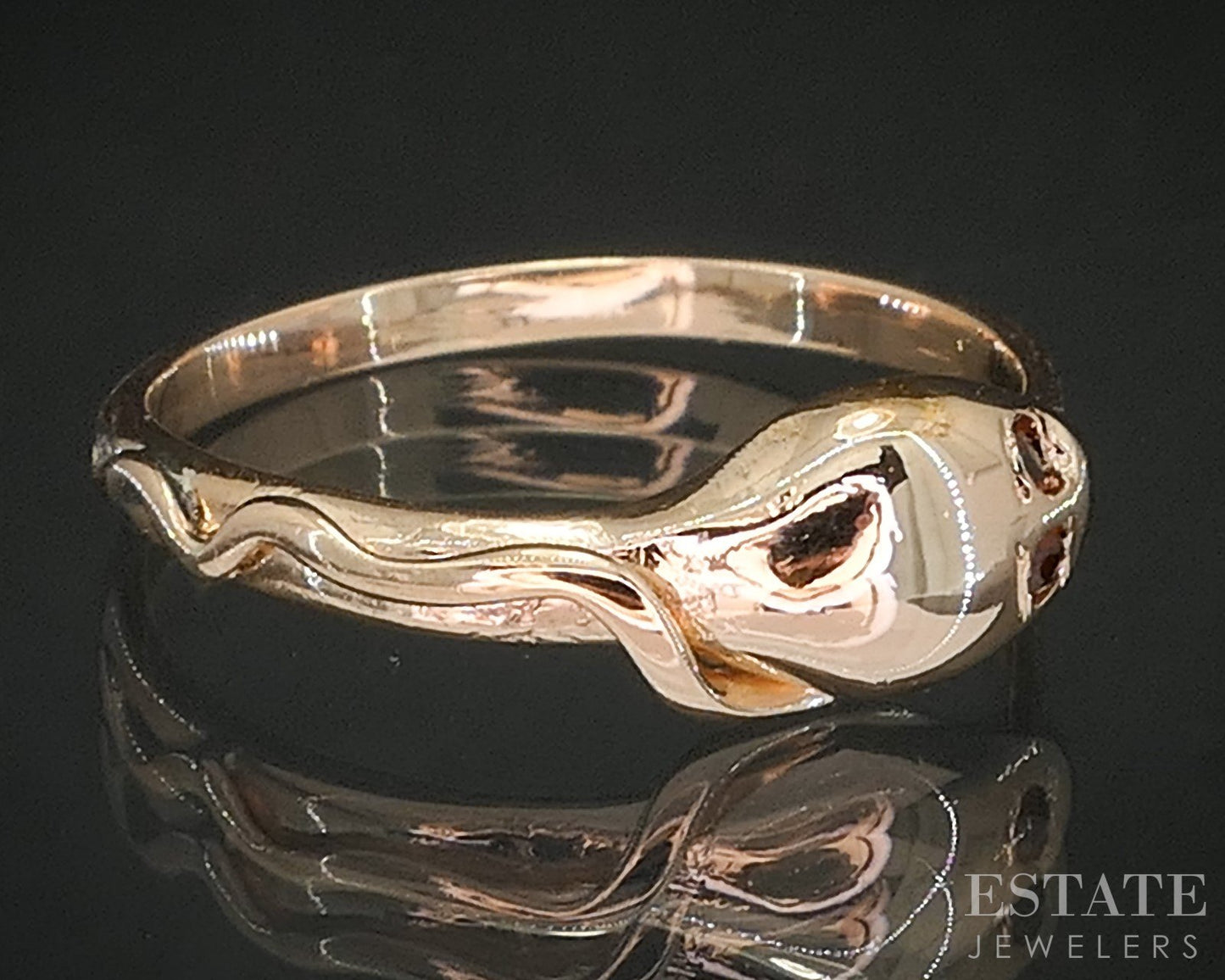 Vintage 10k Rose Gold Natural Garnet Snake Head Ladies Band Ring 1.6g p17226b