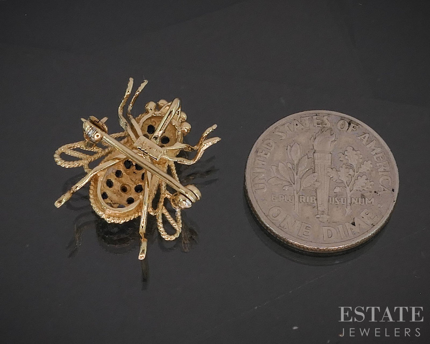 14k Yellow Gold Natural Blue Sapphire & Diamond Bee Bug Pin Brooch 3.3g p17241b