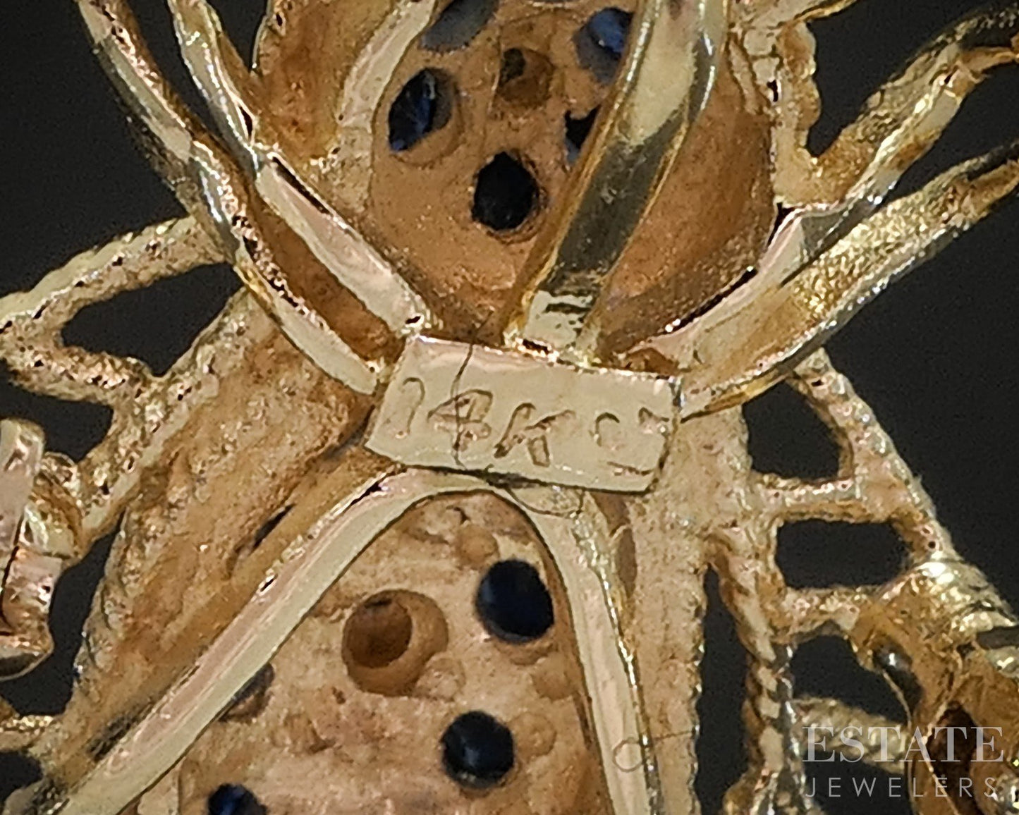 14k Yellow Gold Natural Blue Sapphire & Diamond Bee Bug Pin Brooch 3.3g p17241b