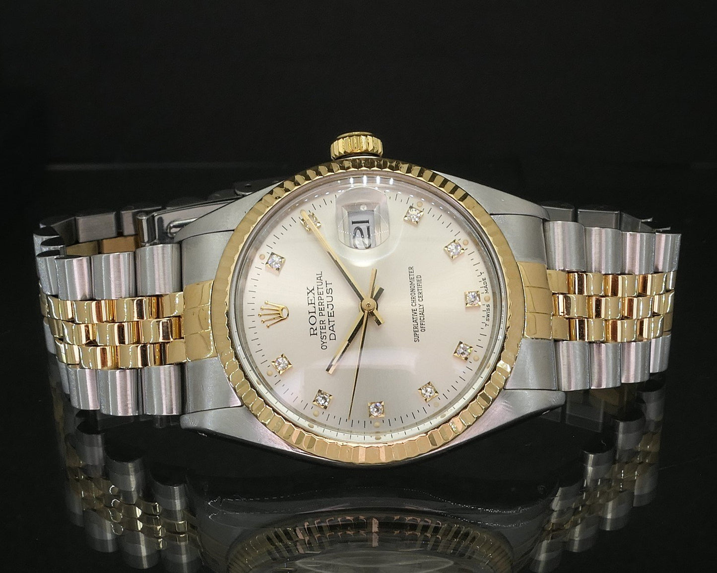 1987 Rolex Datejust 16013 Two Tone Silver Factory Diamond 36mm Watch i19620