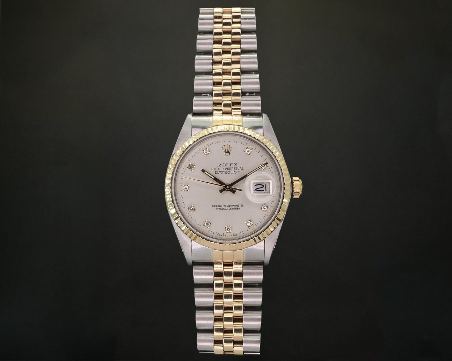 1987 Rolex Datejust 16013 Two Tone Silver Factory Diamond 36mm Watch i19620