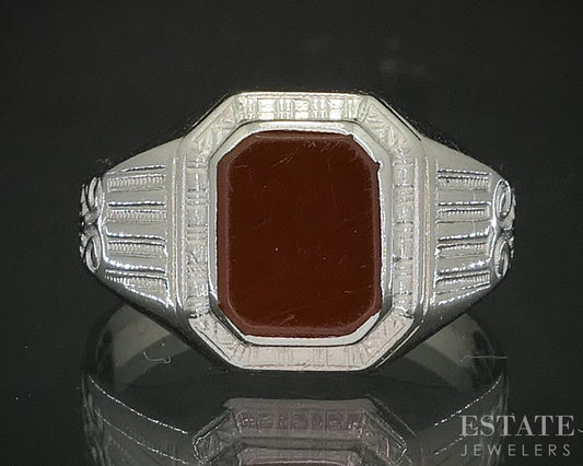 Antique 10k White Gold Ostby Barton Natural Carnelian Band Ring 2.7g p17240b