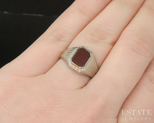 Antique 10k White Gold Ostby Barton Natural Carnelian Band Ring 2.7g p17240b