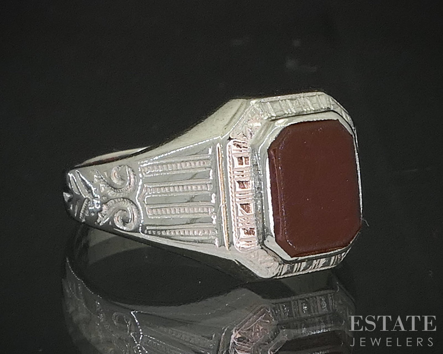 Antique 10k White Gold Ostby Barton Natural Carnelian Band Ring 2.7g p17240b