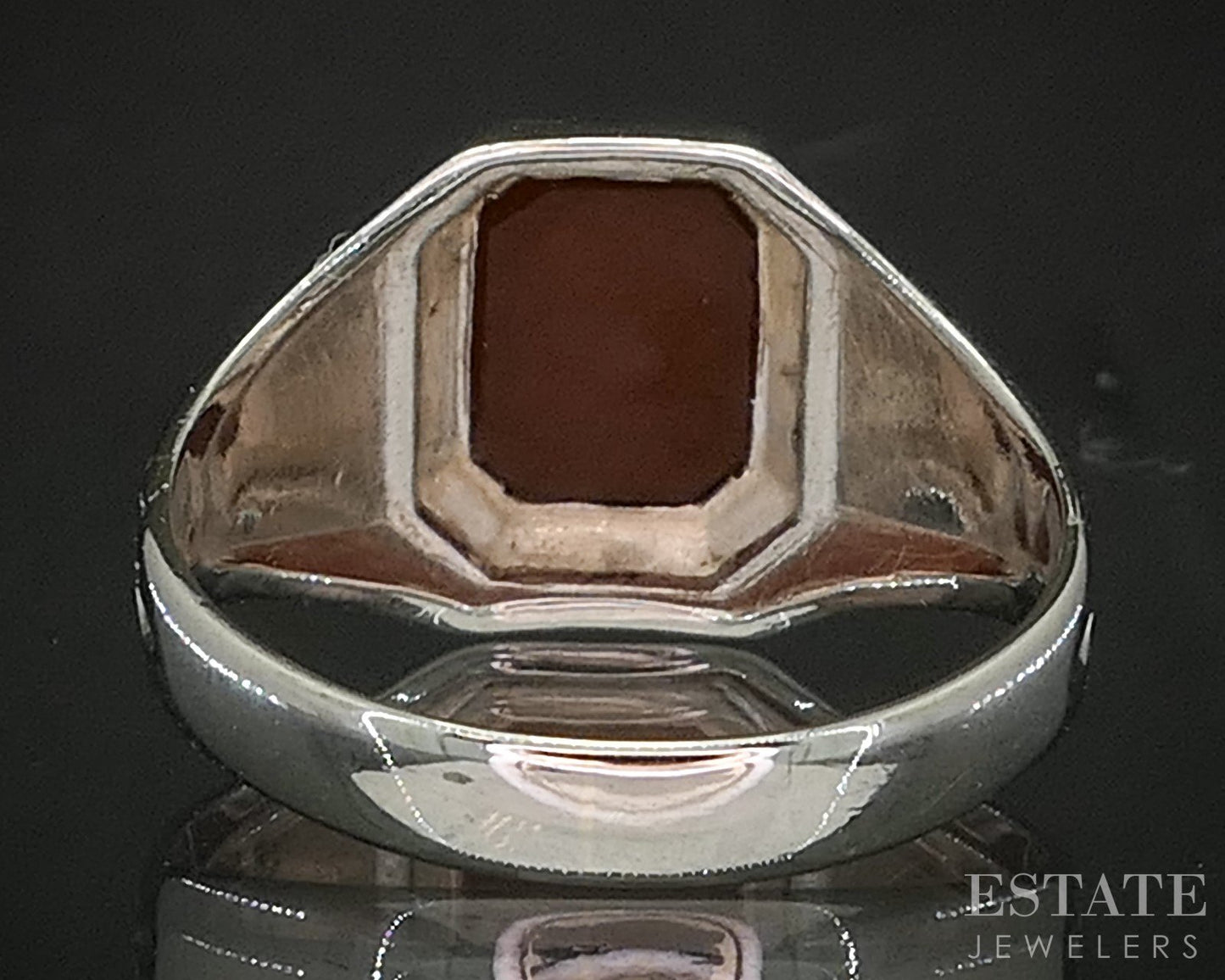 Antique 10k White Gold Ostby Barton Natural Carnelian Band Ring 2.7g p17240b