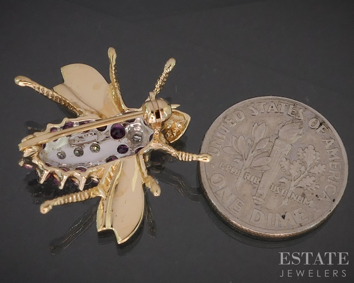 14k Yellow Gold Natural Ruby & Diamond Bee Bug Pin Brooch 3.3g p16757b