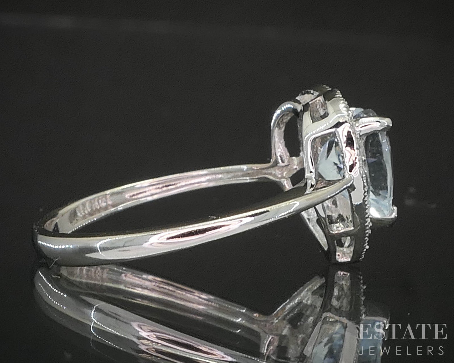 14k White Gold Heart Natural Aquamarine & Diamond Ladies Ring 2.8g p17227b