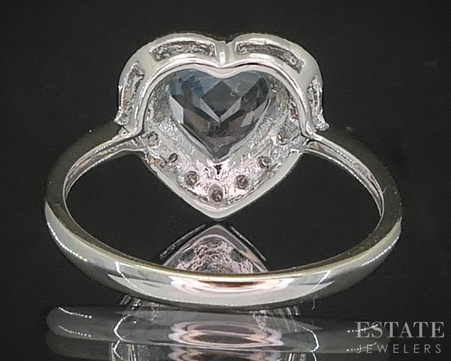 14k White Gold Heart Natural Aquamarine & Diamond Ladies Ring 2.8g p17227b