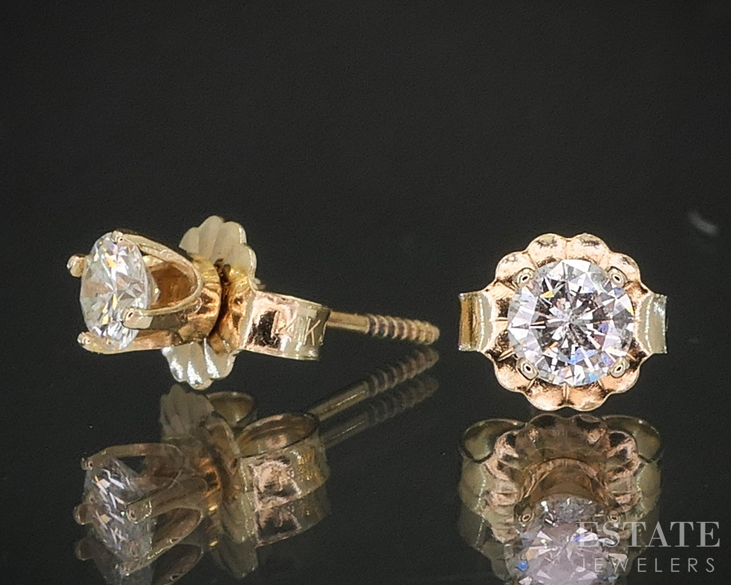 14k Yellow Gold Round Natural .30ctw Diamond Stud Earrings p17209b