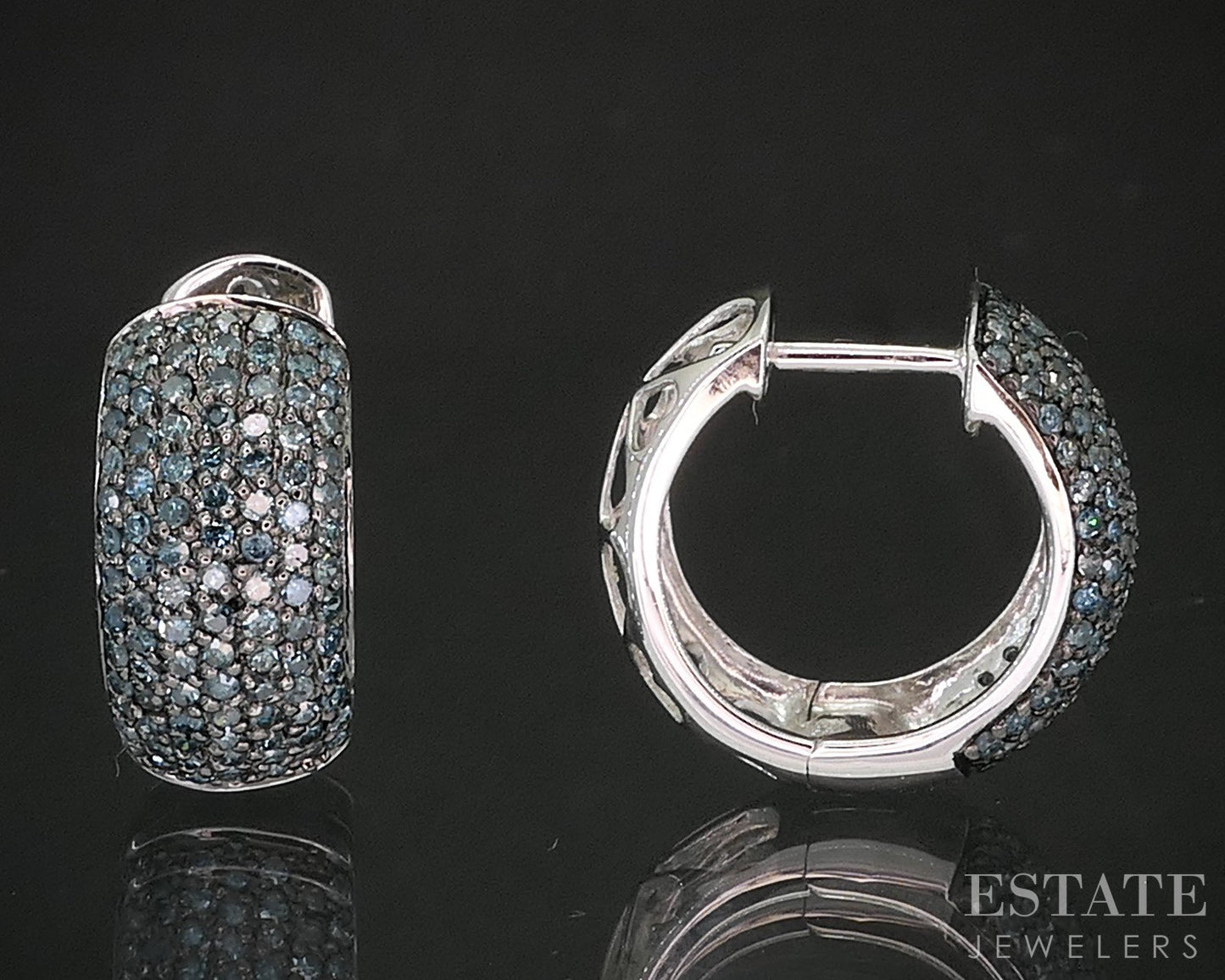 14k White Gold Natural .50ctw Blue Diamond Hinged Hoop Earrings 4.1g p17237b