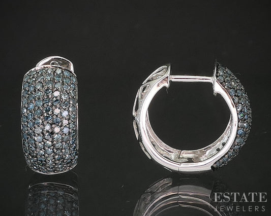 14k White Gold Natural .50ctw Blue Diamond Hinged Hoop Earrings 4.1g p17237b