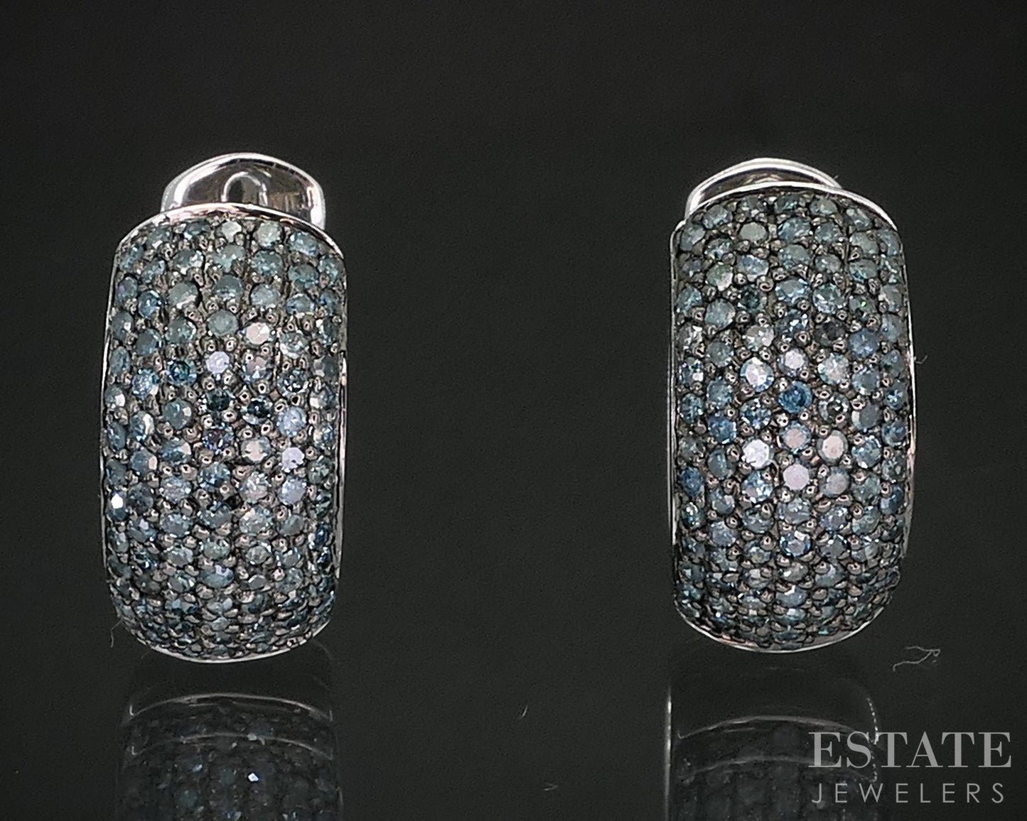 14k White Gold Natural .50ctw Blue Diamond Hinged Hoop Earrings 4.1g p17237b