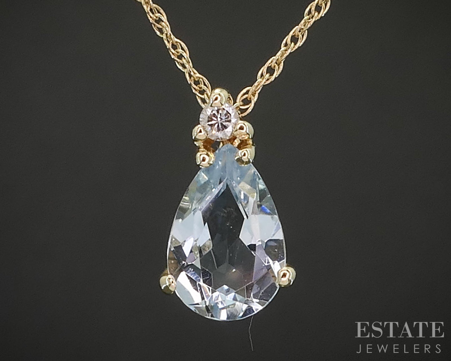 14k Yellow Gold Natural Aquamarine & Diamond Ladies Necklace 1.6g 18"L p16751b