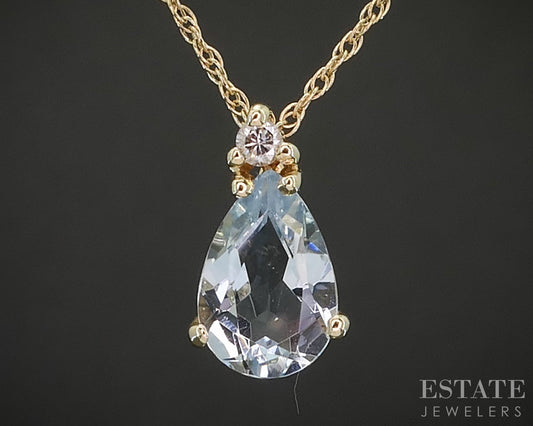 14k Yellow Gold Natural Aquamarine & Diamond Ladies Necklace 1.6g 18"L p16751b