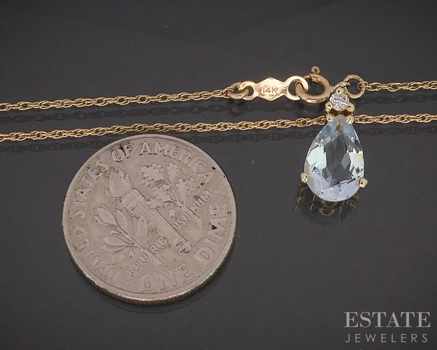 14k Yellow Gold Natural Aquamarine & Diamond Ladies Necklace 1.6g 18"L p16751b