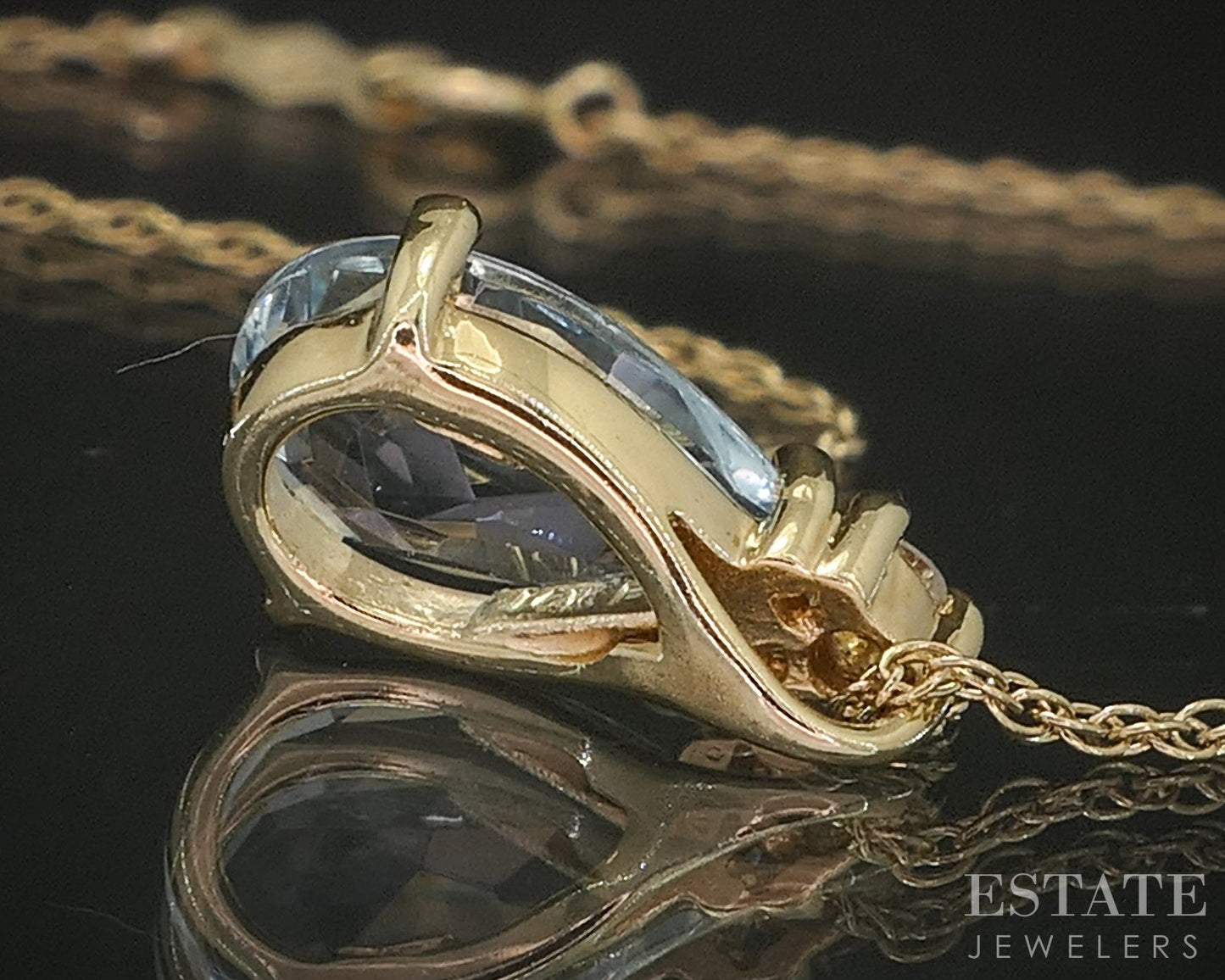 14k Yellow Gold Natural Aquamarine & Diamond Ladies Necklace 1.6g 18"L p16751b