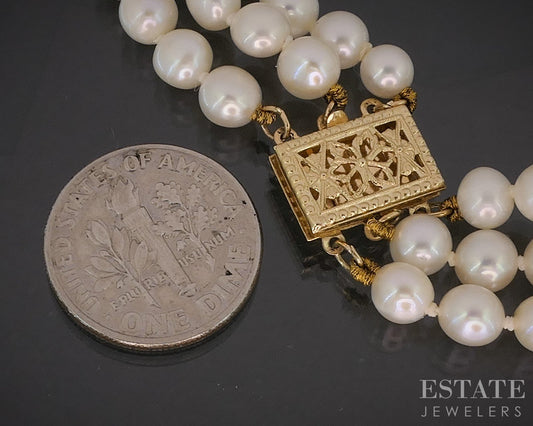 14k Yellow Gold 5mm Freshwater Pearl Multi Strand Bracelet 8.5"L p17235b