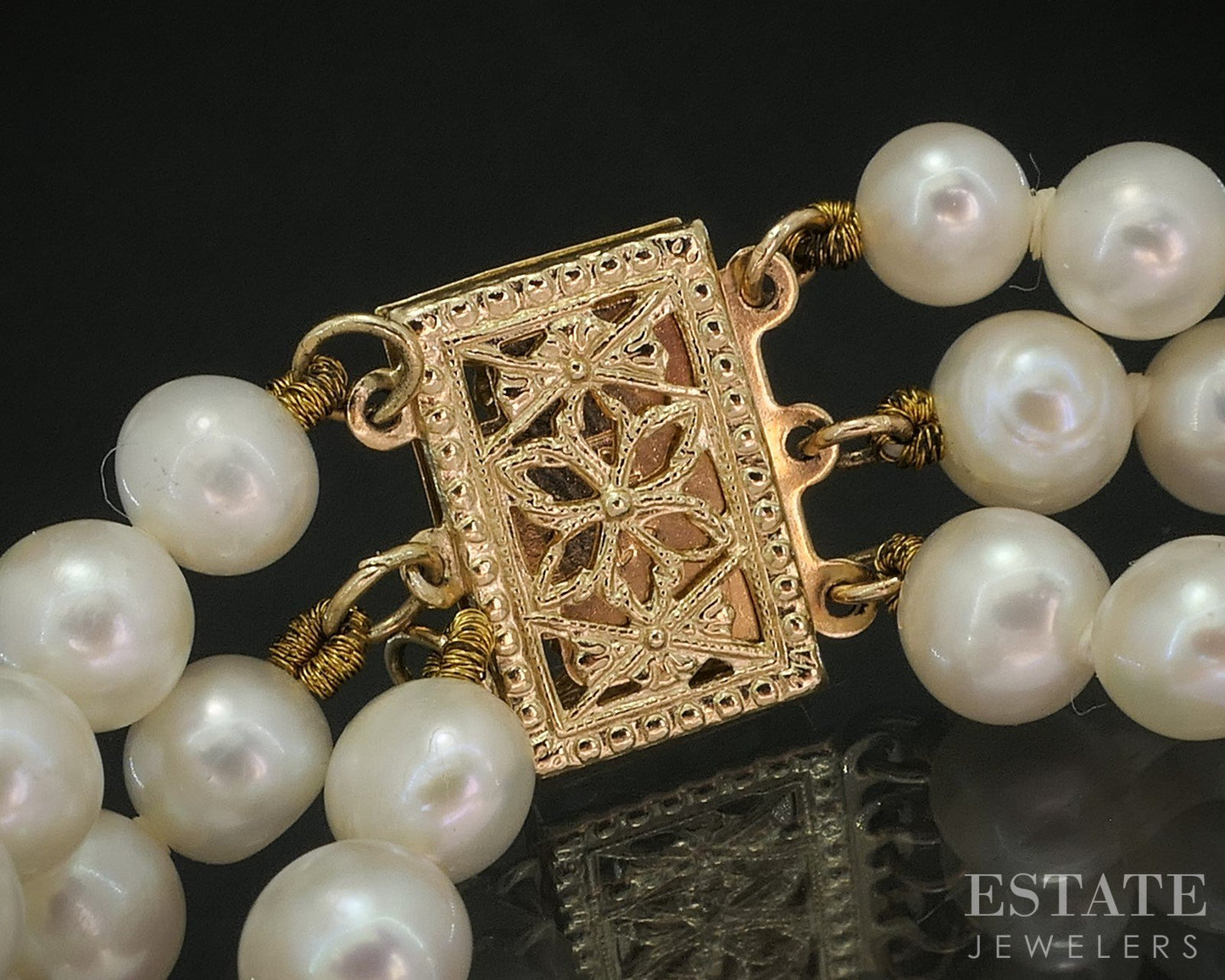 14k Yellow Gold 5mm Freshwater Pearl Multi Strand Bracelet 8.5"L p17235b