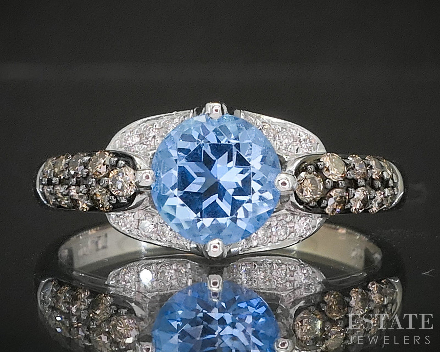 14k Vanilla Gold LeVian Natural Blue Topaz & Diamond Ladies Ring 4.4g p17557