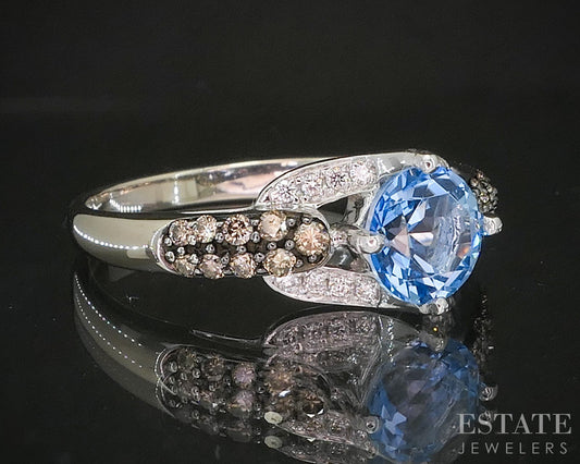 14k Vanilla Gold LeVian Natural Blue Topaz & Diamond Ladies Ring 4.4g p17557