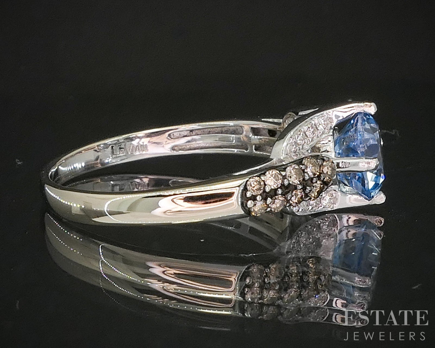 14k Vanilla Gold LeVian Natural Blue Topaz & Diamond Ladies Ring 4.4g p17557