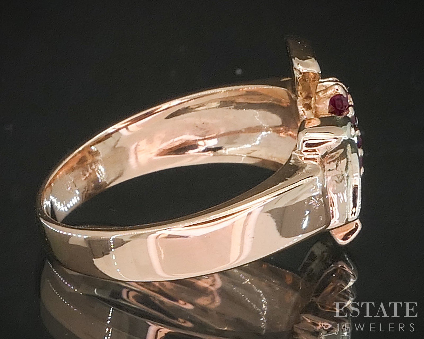 Vintage 14k Rose & White Gold Natural Ruby & Diamond Band Ring 6.3g p17565