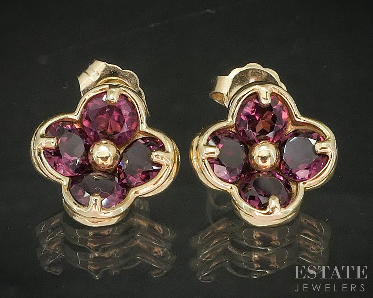 14k Yellow Gold Natural Pink Tourmaline Flower Stud Ladies Earrings 2.5g p17539