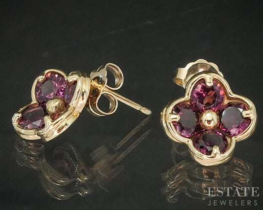 14k Yellow Gold Natural Pink Tourmaline Flower Stud Ladies Earrings 2.5g p17539