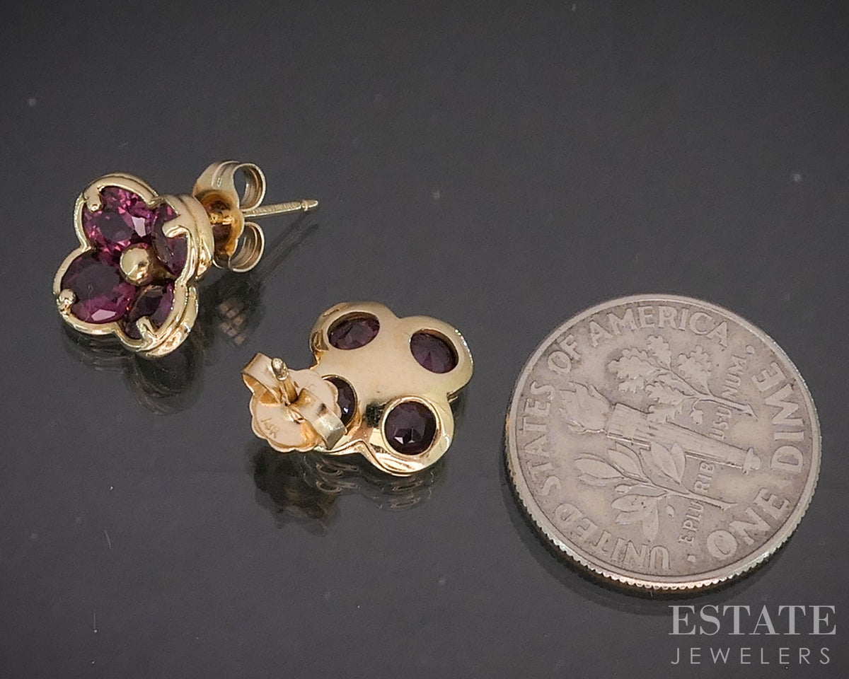 14k Yellow Gold Natural Pink Tourmaline Flower Stud Ladies Earrings 2.5g p17539