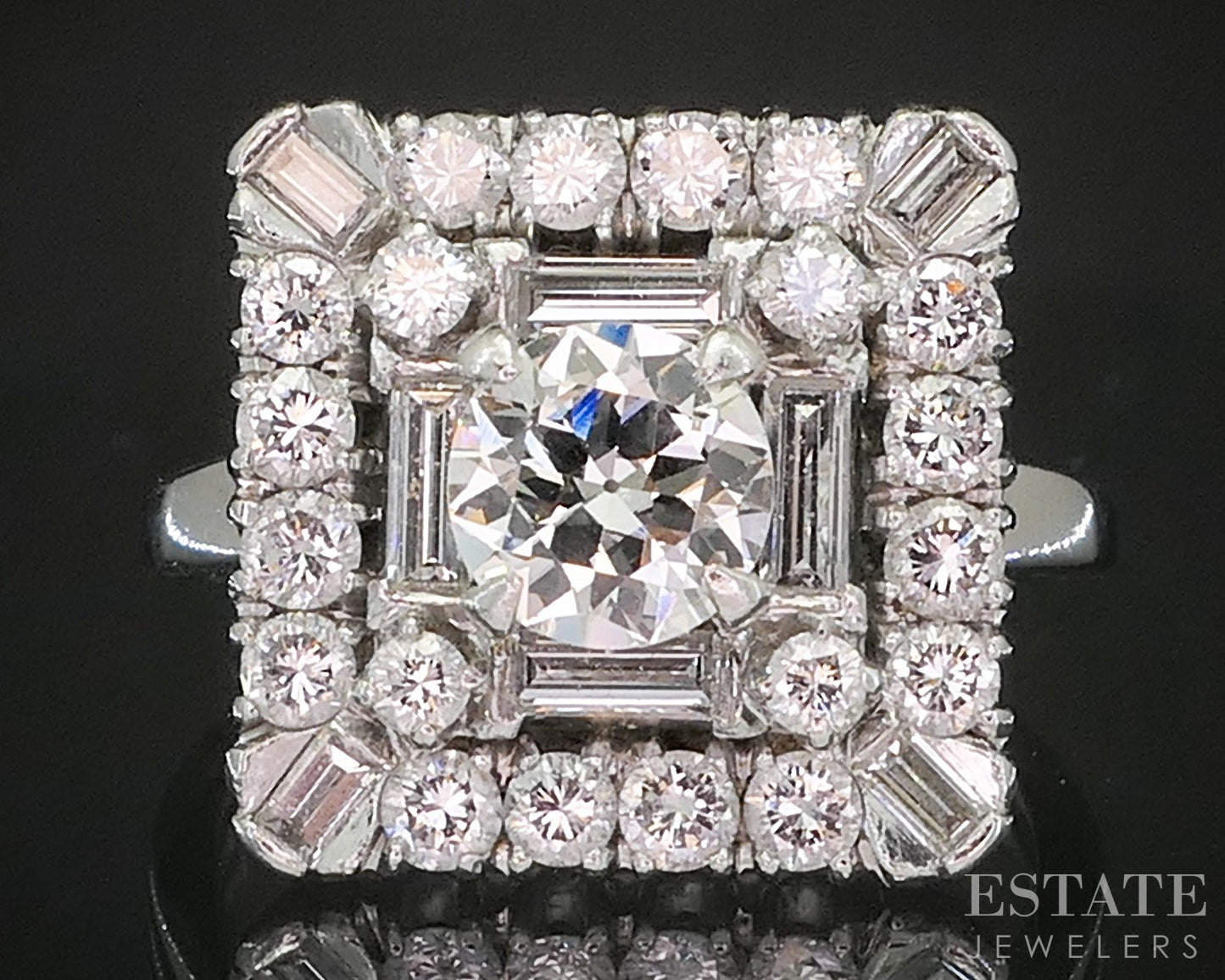 Antique Art Deco Platinum OEC Natural 1.30ctw Diamond Cocktail Ring 4.6g p17574