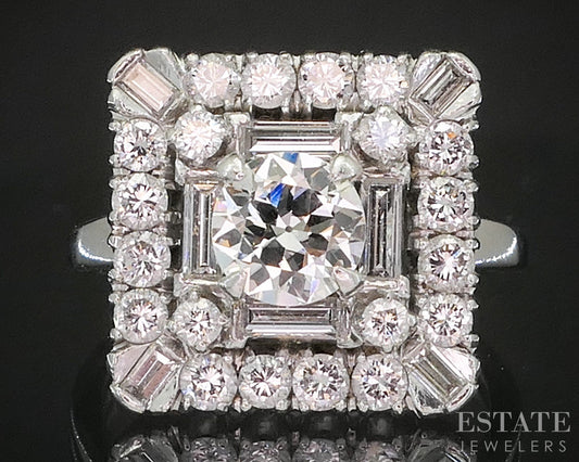 Antique Art Deco Platinum OEC Natural 1.30ctw Diamond Cocktail Ring 4.6g p17574