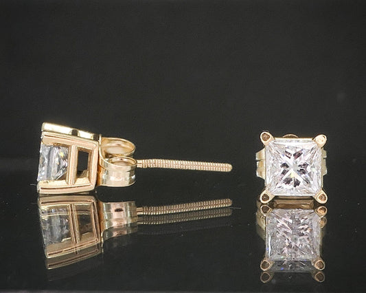 14k Yellow Gold Princess Natural .80ctw Diamond Stud Earrings p17541